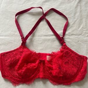 Victorias Secret Dream Angels Red Unpadded Lace Bra 34D